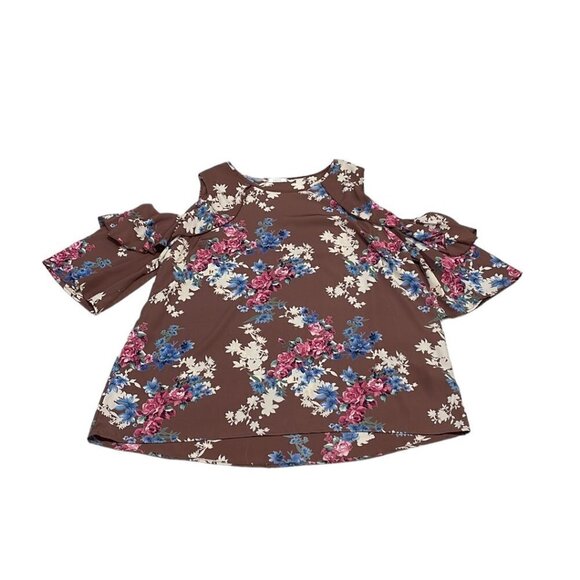 ODDY Dress Cold Shoulder Midi Shift Brown Floral Size 3X - Picture 3 of 15